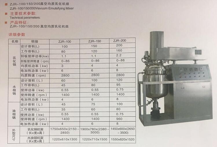 真空均質(zhì)乳化機規(guī)格參數(shù)圖：